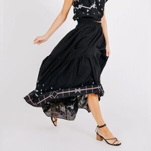 Mirth Women's Paros Skirt Black Carnival Jamdani 100% Cotton Lined Maxi Sz XS